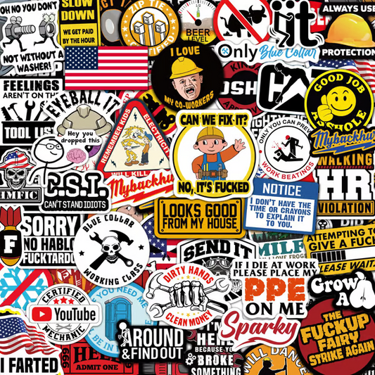 🔥150Pcs Blue Collar Funny Stickers 👷‍♂️
